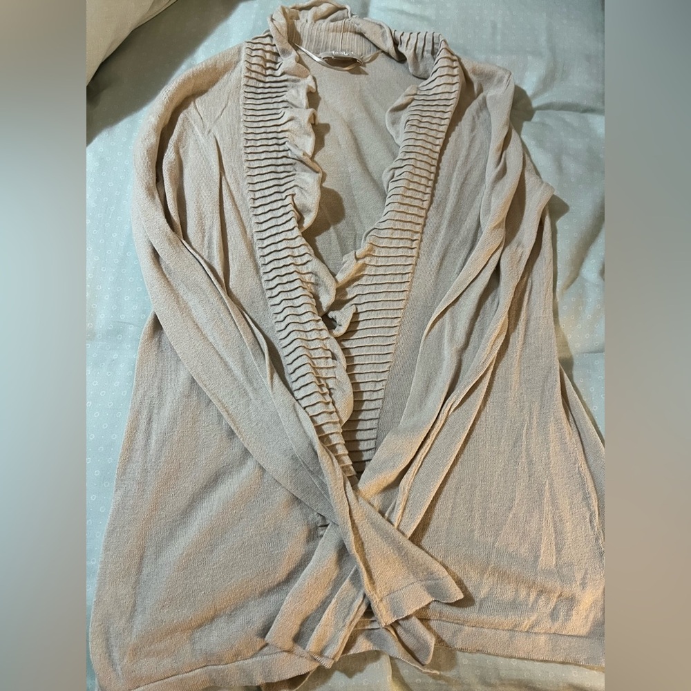 LOFT~ Women’s Open Ruffle Cardigan~Cream/Ivory~ Small - Picture 3 of 4